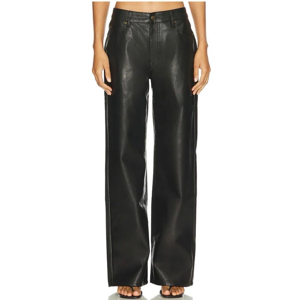 Lioness Top Model Black Wide Leg Faux Leather Pants Edgy Minimalist XXL New